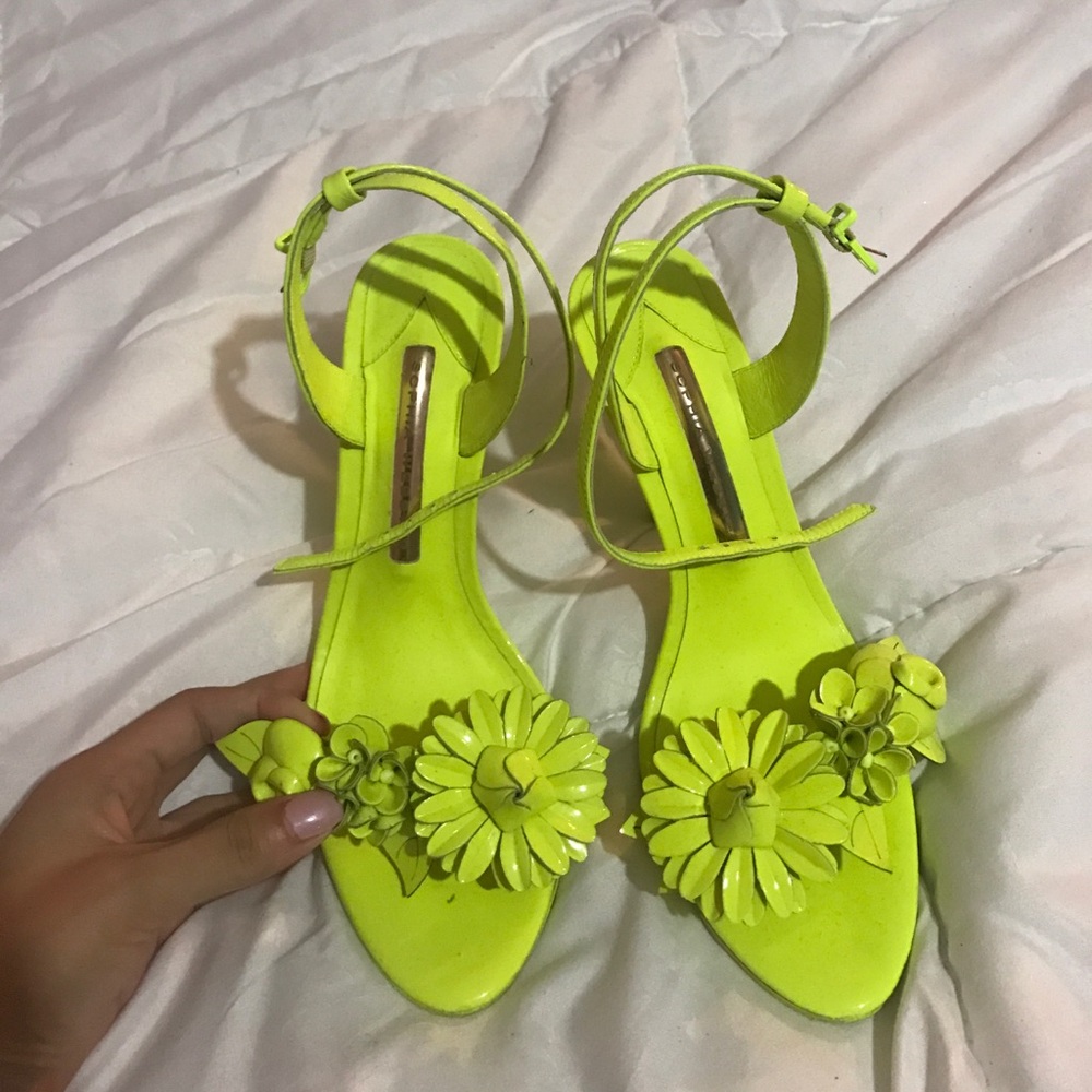 Sophia Webster Neon Yellow Floral Heels